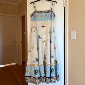 NWT Caroline Constas Sea Creatures Linen Blend Midi Dress | size large